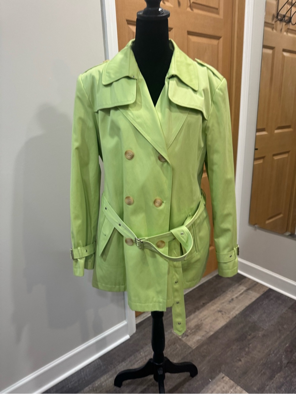 Worthington Lime Green Double-Breasted Trench Coat with Belt